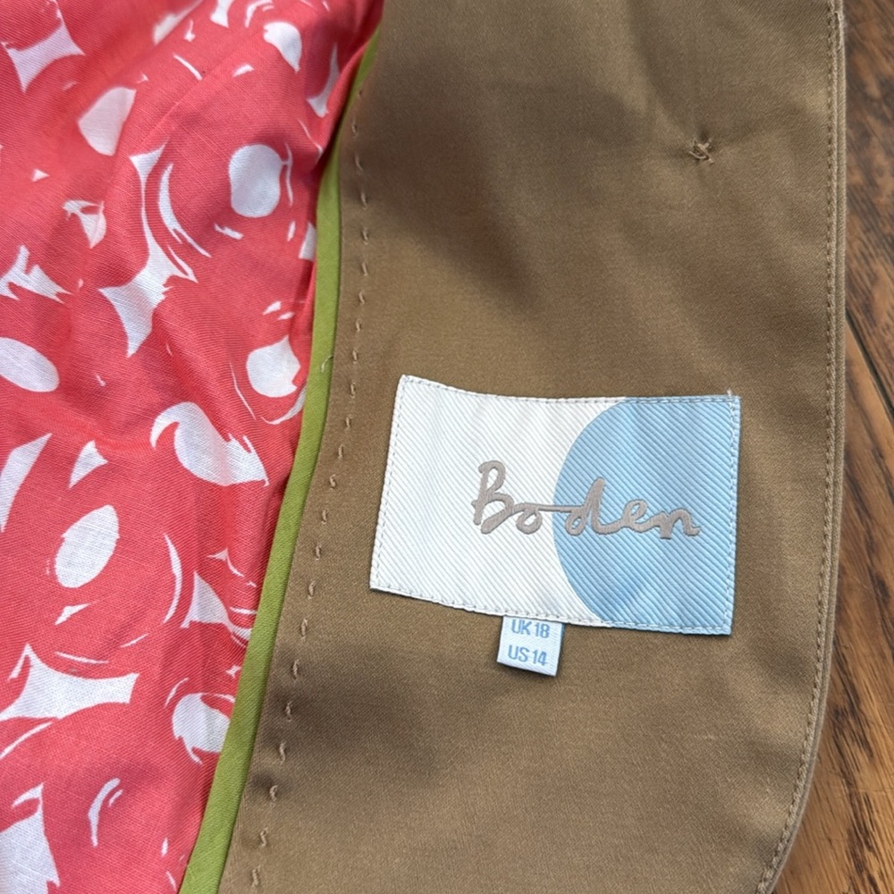 Boden tan Khaki cotton outer shell button Blazer jacket size 14 - Picture 3 of 7